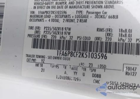 2019 Ford Mustang Gt z USA, uszkodzony, nr VIN 1FA6P8CF2K5103596